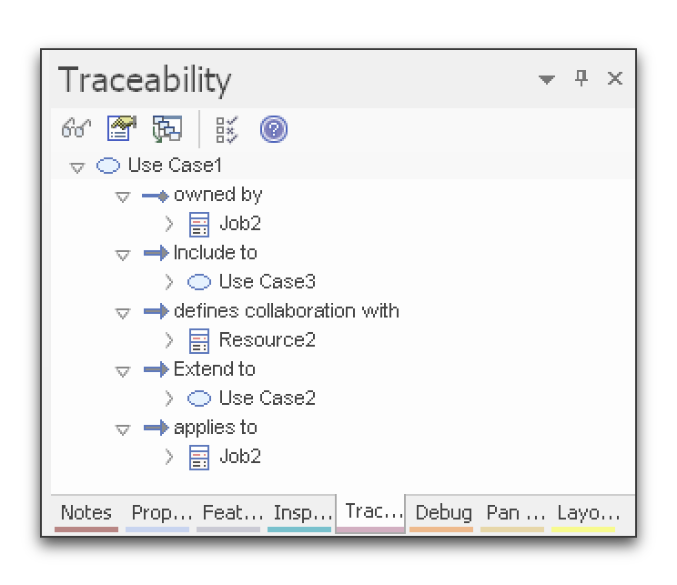 Custom Traceability Panel Labels (Sparx Enterprise Architect) - Use Case 1 Selected